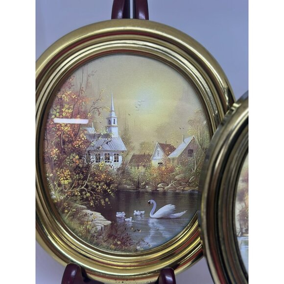 VTG Homco Oval Landscape Art Rustic Lake 7 x 5.5 Set-of-2 Timeless Serene Nature - Picture 2 of 10